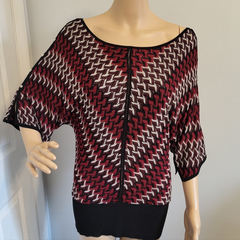 White House Black Market Black and Red Knit Top